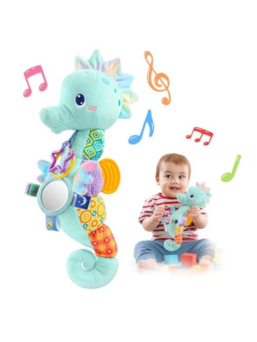 LIGHTDESIRE Baby Toys Sensory Musical Seahorse Soft Plush Stuffed Animals